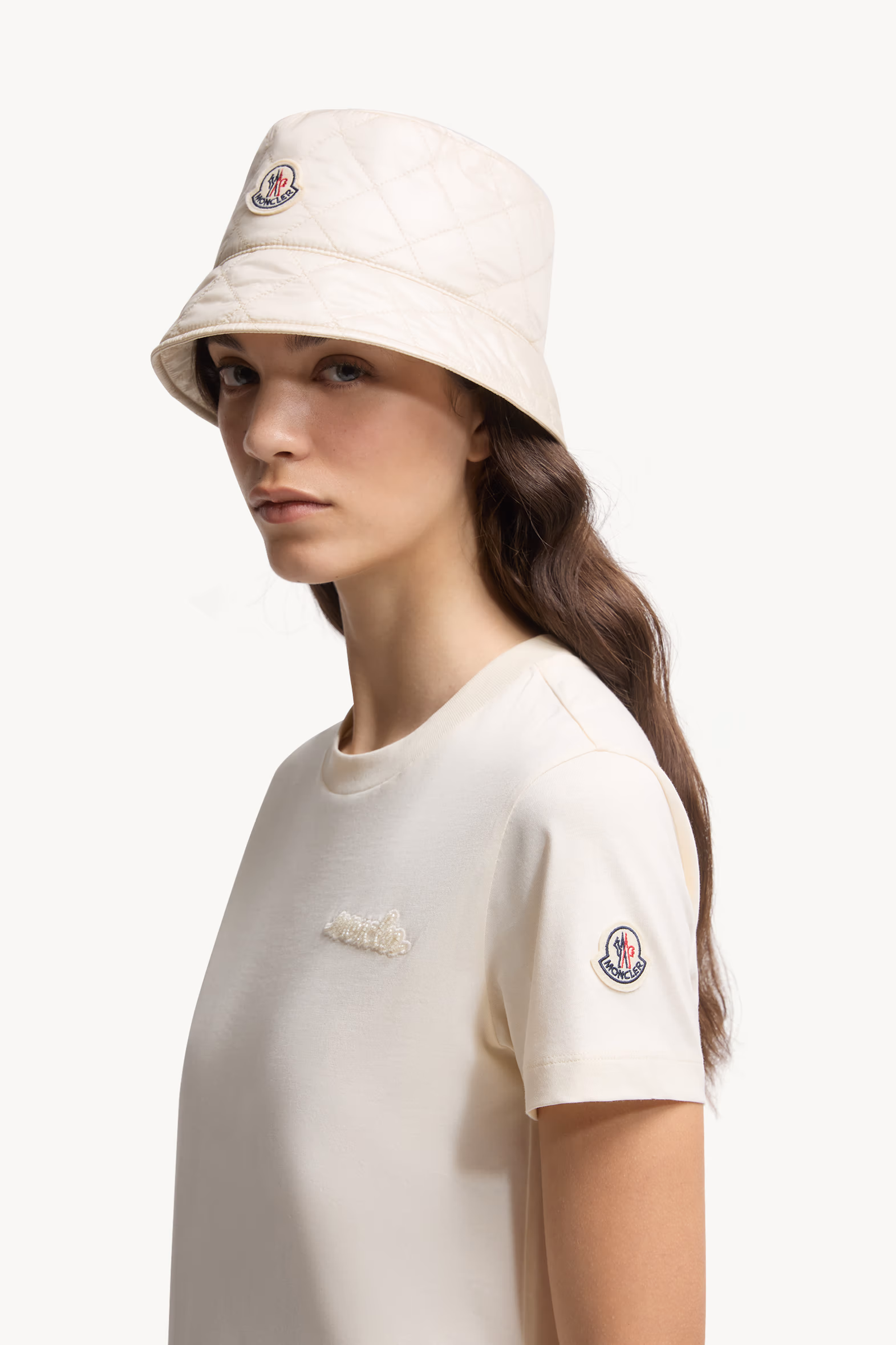 Beaded Logo Cotton T-Shirt Women White Moncler 4